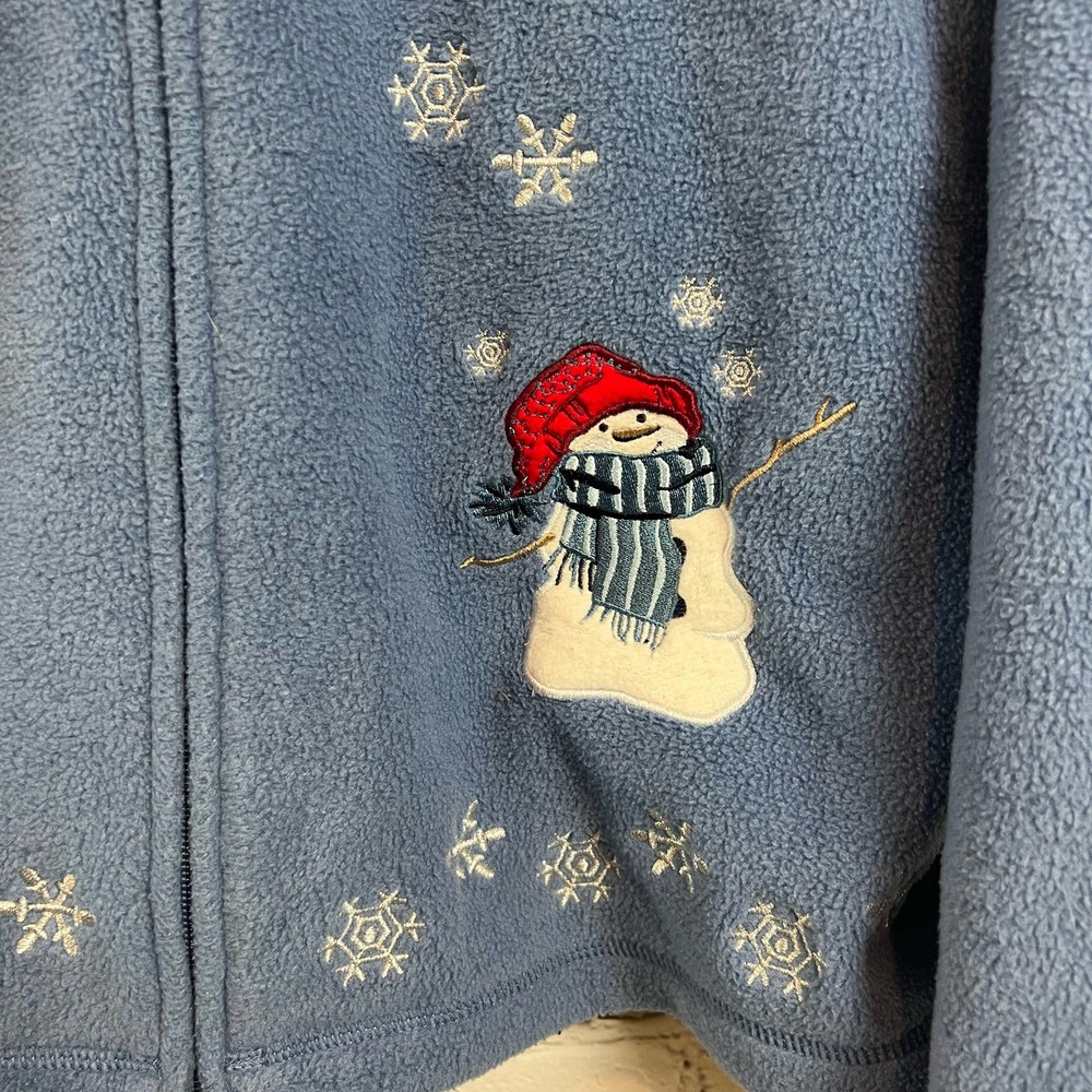 Holiday lodge by Northcrest Full Zip Embroidered Snowman Snowflake Fleece Jacket - Picture 5 of 7